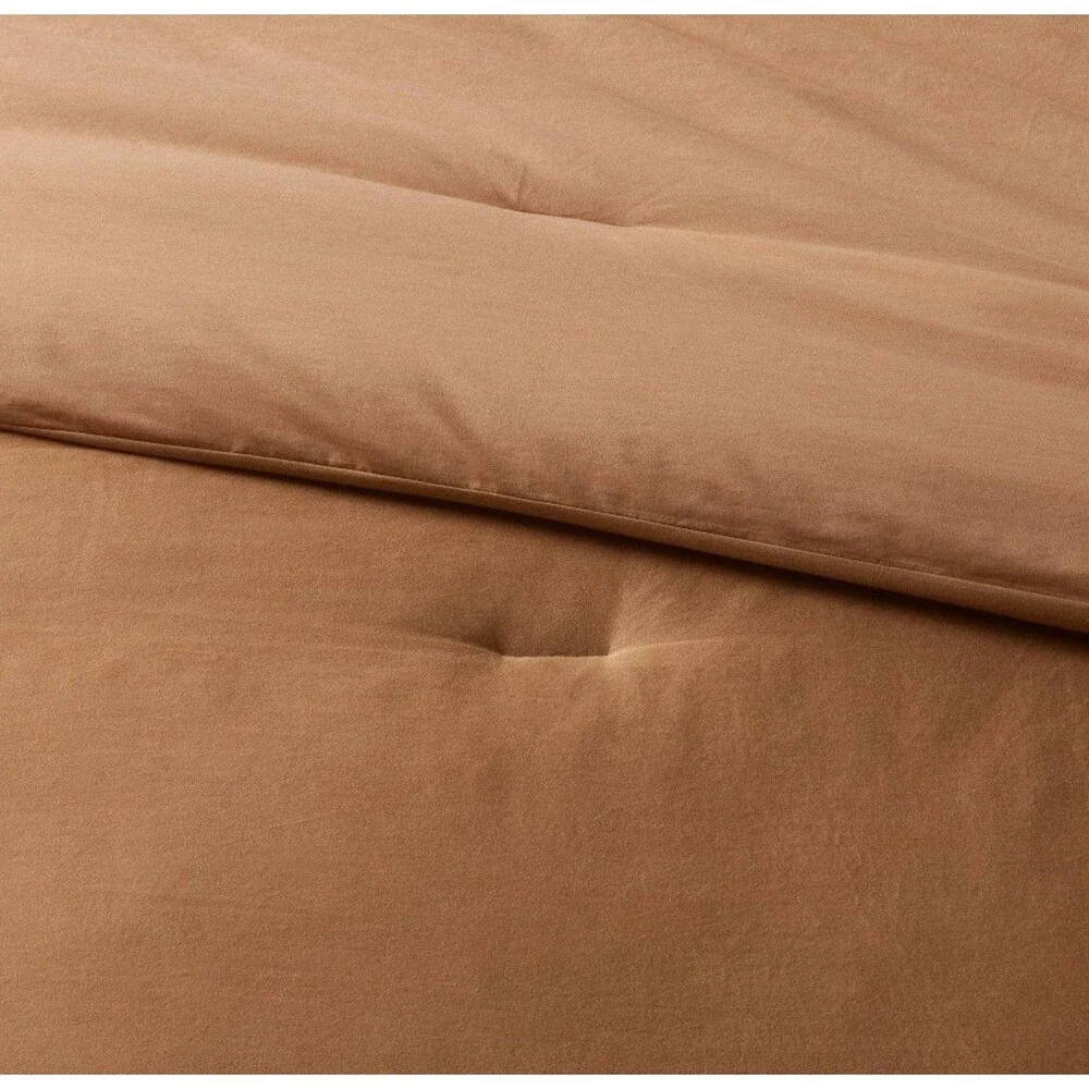 Twin/Twin Extra Long Washed Cotton Sateen Comforter and Sham Set Light Brown NEW